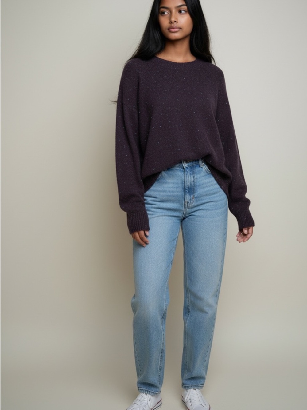 Women’s Style & Co Black Scoop Neck Plum Sparkle Knit Sweater Size S
